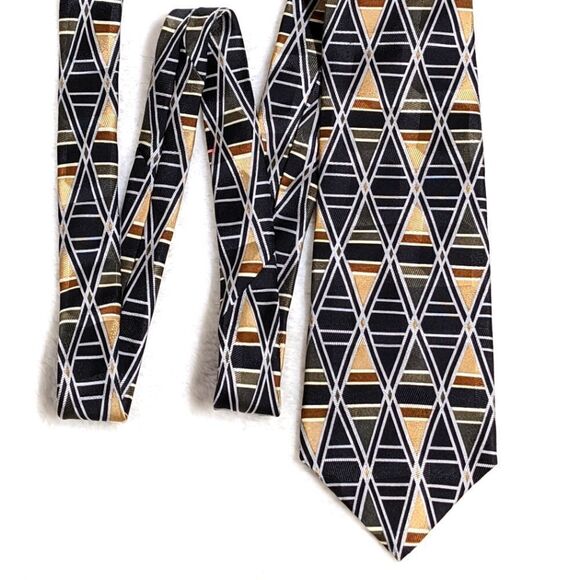 Vintage Men's Van Heusen 100% Silk Tie Abstract Diamond Pattern - Picture 5 of 13